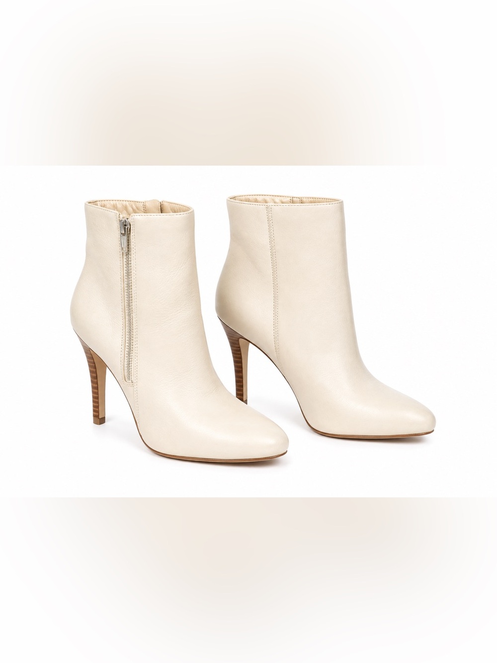 Nine West Ivory Leather Ankle Booties NWT Stiletto Heel Zip Women's 7.5